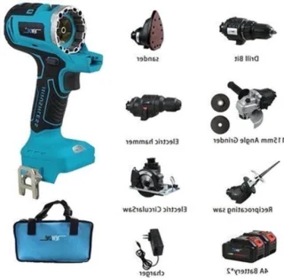 5-in-1 accugereedschapsset – boormachine – decoupeerzaag – reciprozaag – haakse slijper – schuurmachine