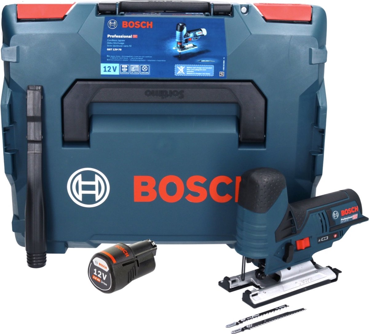 Bosch GST 12V-70 Profi Decoupeerzaag 12V met accu 3.0Ah en L-Boxx
