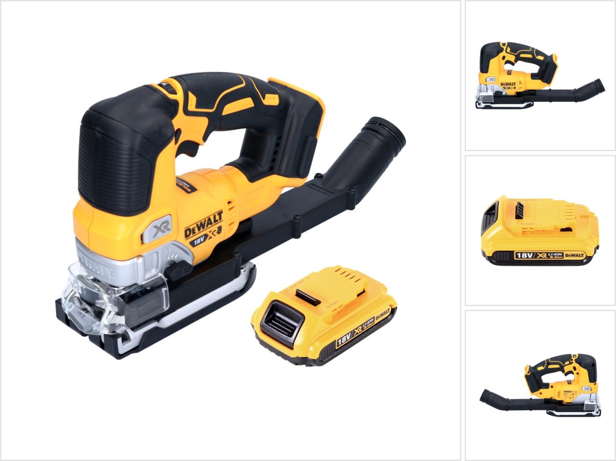 De DeWalt DCS334N accu-pendeldecoupeerzaag 18V borstelloos + accu 2.0Ah in één oogopslag