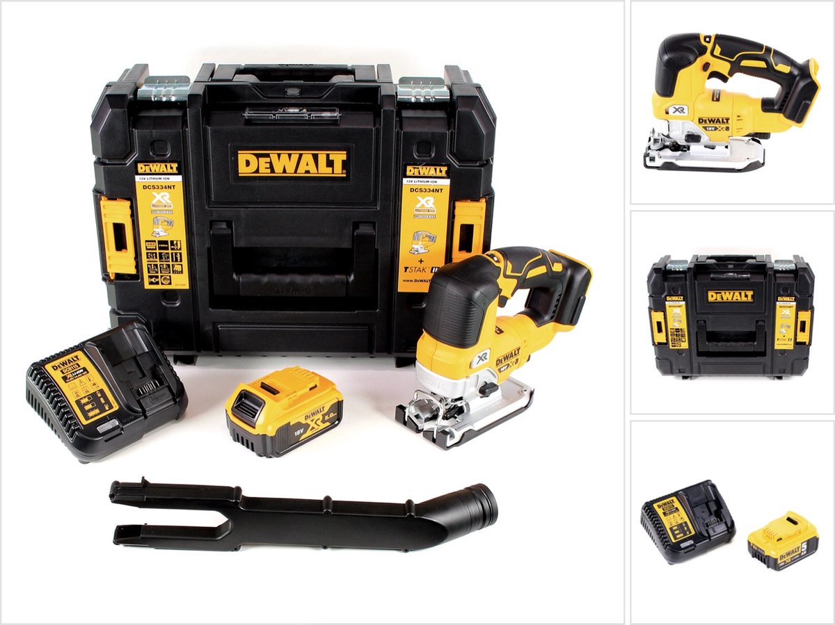 De DeWalt DCS334P1 accu-pendeldecoupeerzaag 18V 5.0Ah TSTAK in één oogopslag