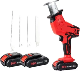 Draadloze Kettingzaag - Reciprozaag Mini - Tuinonderhoud Snoeien - Gereedschapsloos Wisselen - 1500 Gram - Rood Zwart