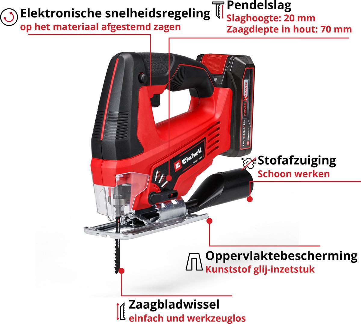 Einhell TC-JS 18/70 Li Kit Accu Decoupeerzaag Power X-Change 18V
