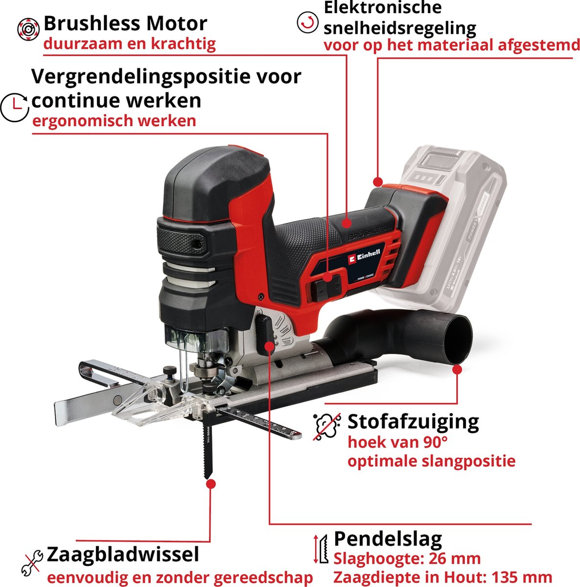 Einhell TP-JST 18/135 Li BL Solo Accu Decoupeerzaag