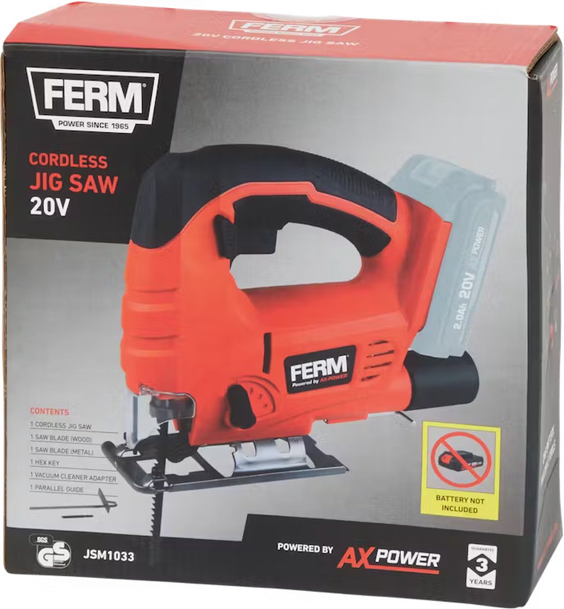 FERM AX-POWER JSM1033 20V accu decoupeerzaag zonder accu en lader