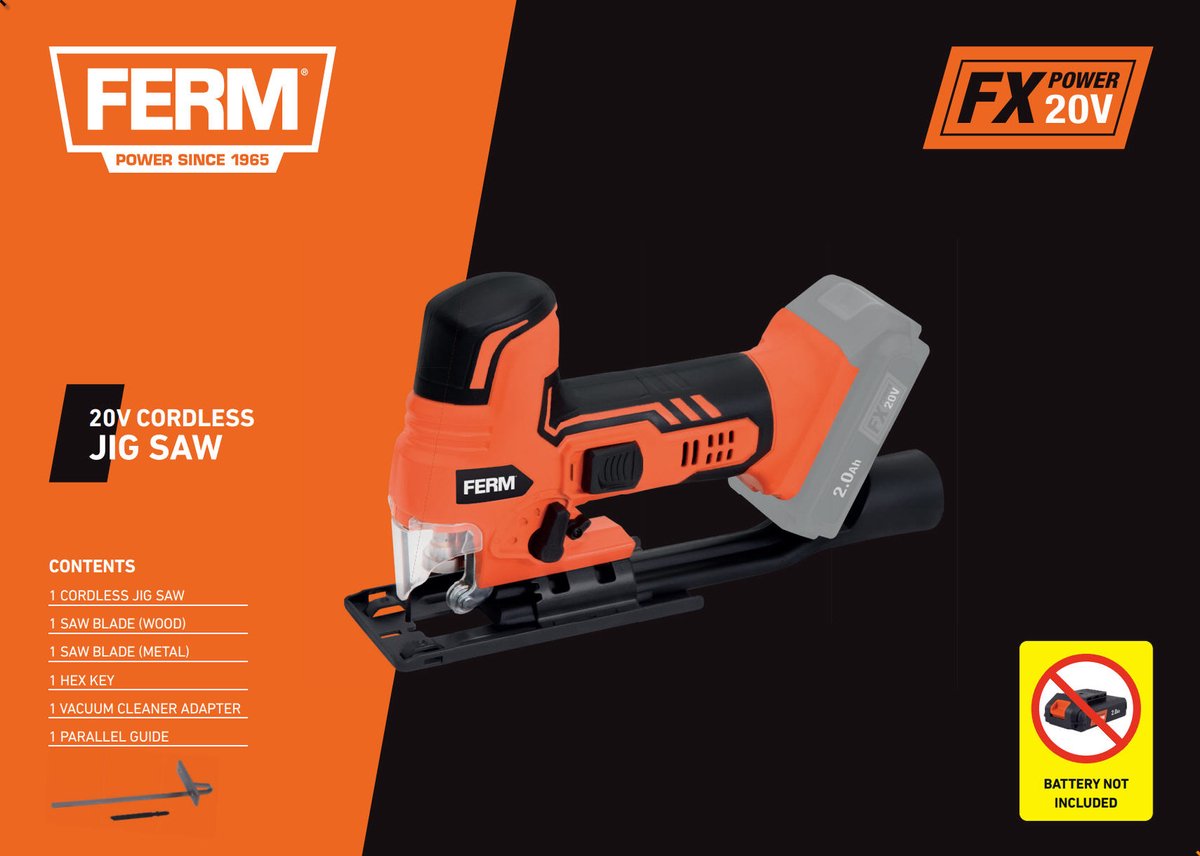 FERM AX-POWER JSM1040 draadloze decoupeerzaag zonder accu en lader
