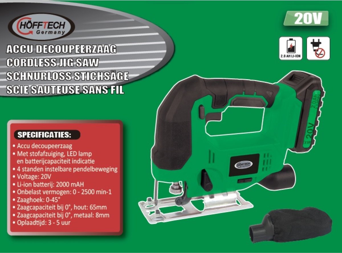 Hofftech Decoupeerzaag 20V Accu in Koffer