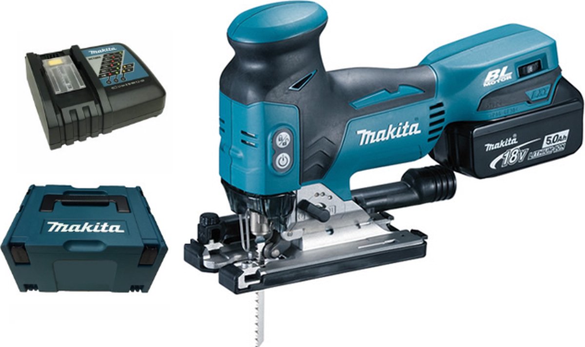 De Makita DJV181RT1J Akku-Stichsäge 5,0 Ah Blau/Schwarz in één oogopslag