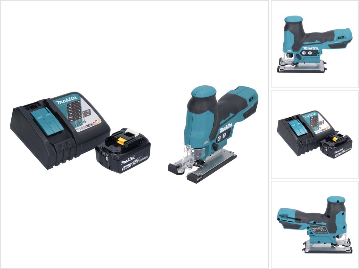 De Makita DJV185RG1 accu decoupeerzaag 18V borstelloos met accu en lader in één oogopslag