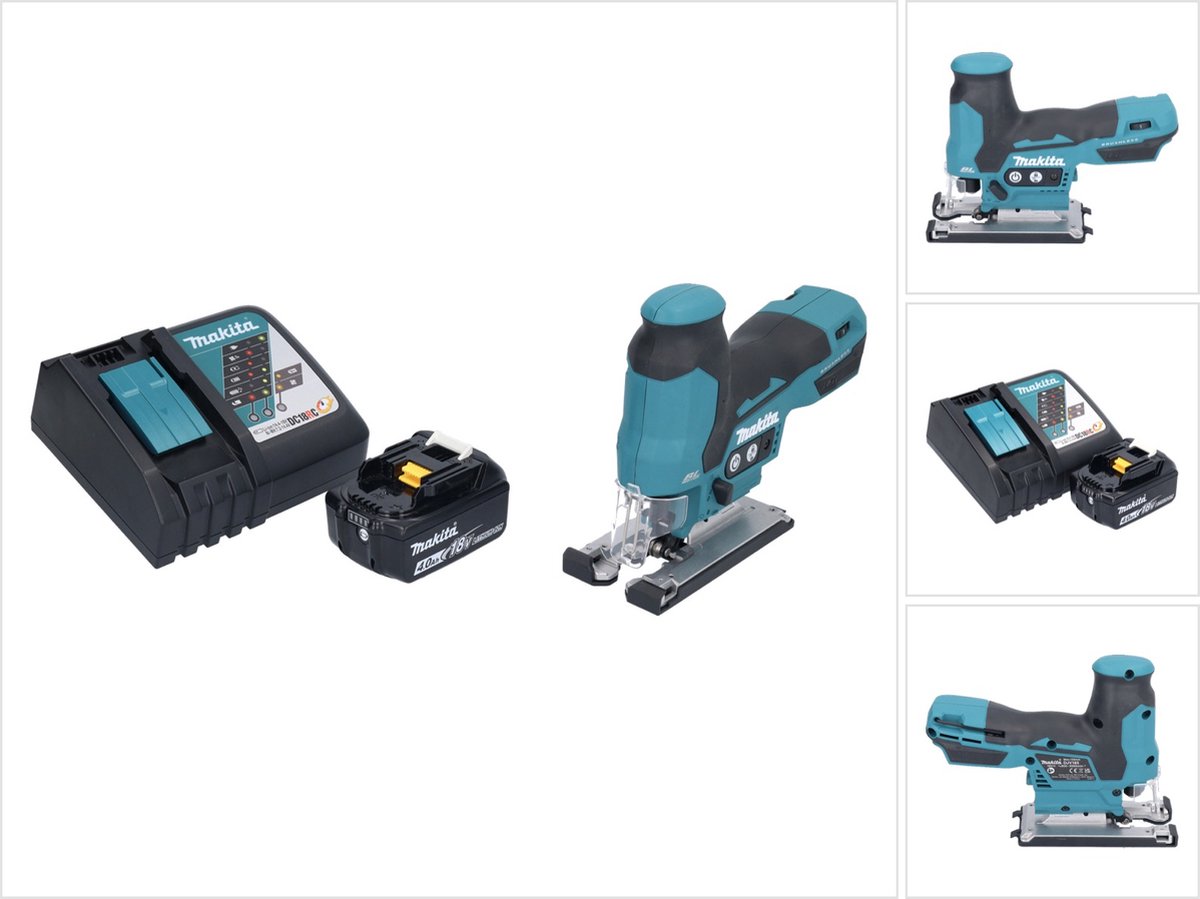 De Makita DJV185RM1 accu decoupeerzaag 18V borstelloos met accu en lader in één oogopslag