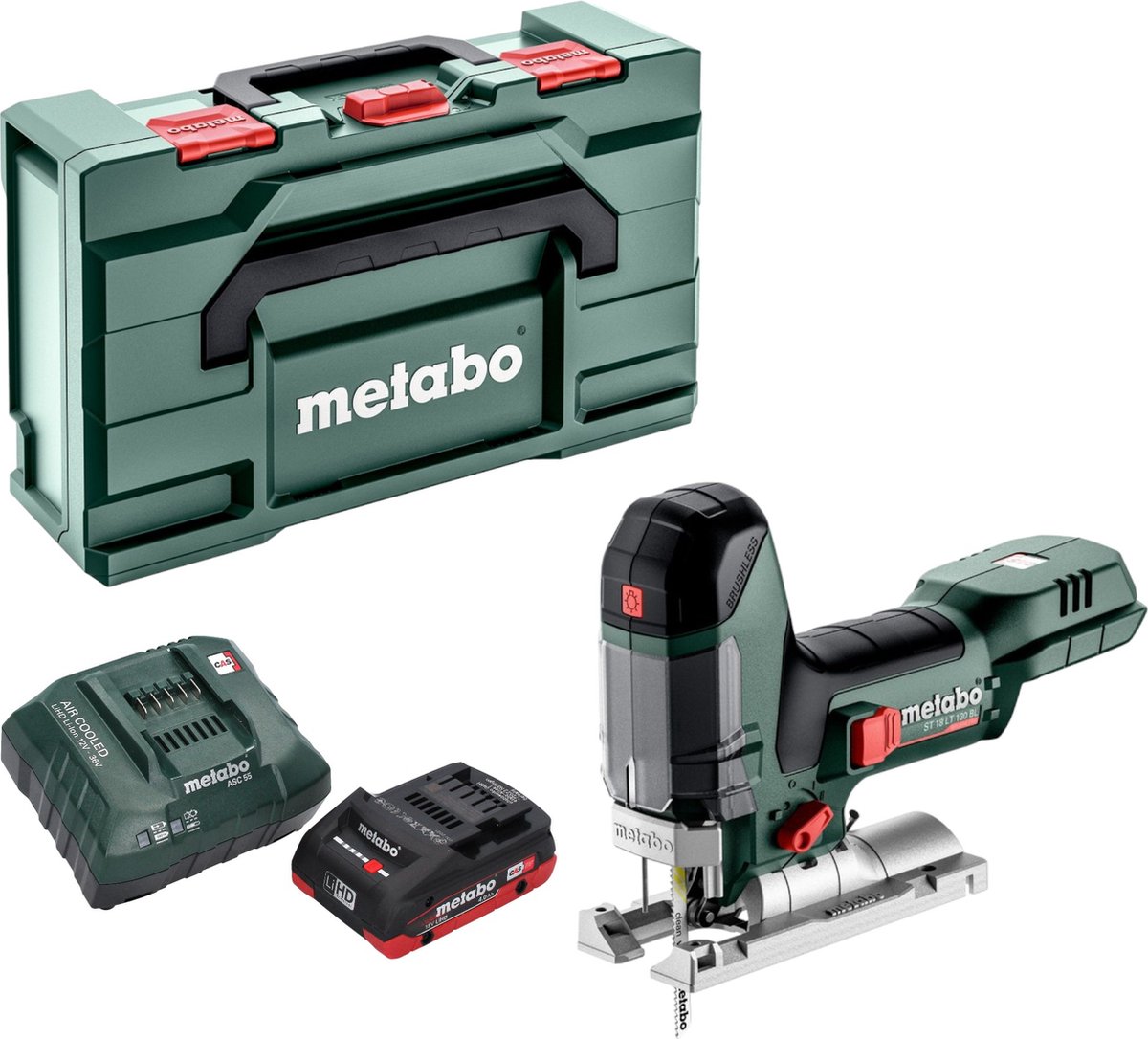De Metabo ST 18 LT 130 BL accudecoupeerzaag 18 V inclusief accu en lader in één oogopslag