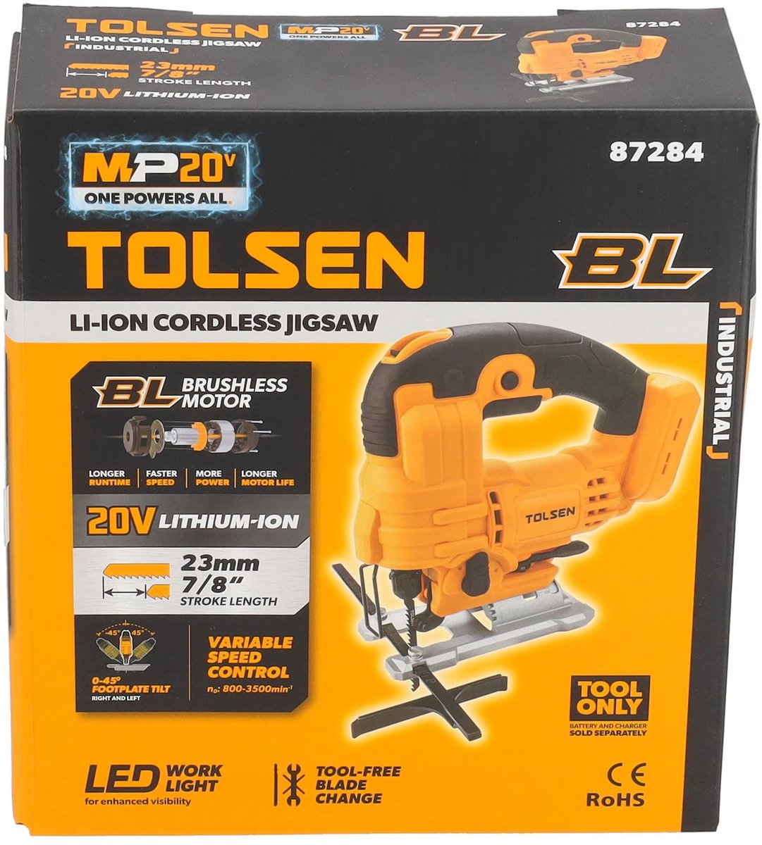 Tolsen Decoupeerzaag 20V Li-ion Brushless Body Industrieel