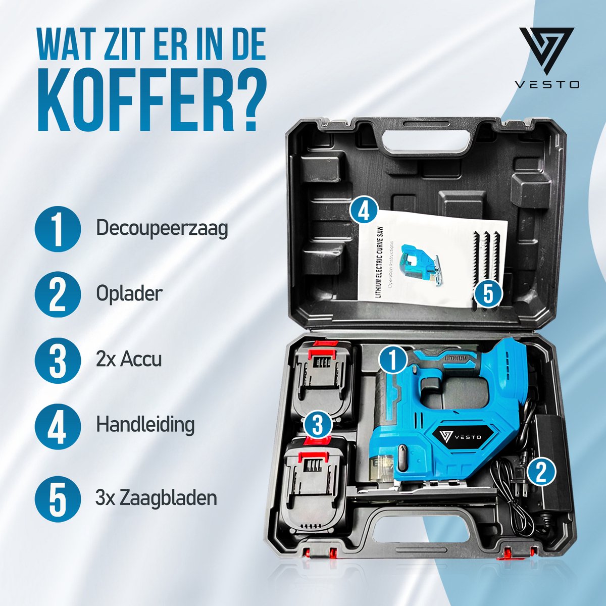 Vesto Accu Decoupeerzaag 21V Li-Ion Draadloos Met Koffer