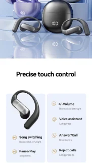 Oortjes Draadloos- Open-Ear-Bone Conduction headphone-Sport Volledig Draadloze on-ear Oortjes -Bluetooth Headset met Oplaadcase- Bluetooth 5.4- Touch Control Open Oor waterdichte oortelefoon