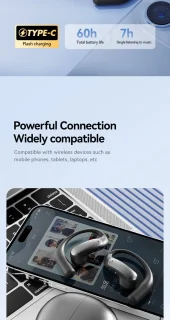 Oortjes Draadloos- Open-Ear-Bone Conduction headphone-Sport Volledig Draadloze on-ear Oortjes -Bluetooth Headset met Oplaadcase- Bluetooth 5.4- Touch Control Open Oor waterdichte oortelefoon