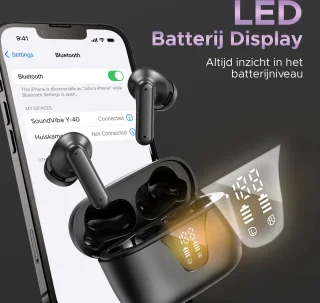 Soundvibe® - Earbuds Pro Zwart- Draadloos Met Noice Cancelling - Bluetooth Oordopjes - Noice Cancelling Hoofdtelefoon - Draadloze Oordopjes - Earbuds USB C - Wireless Earphones - Oortjes Draadloos
