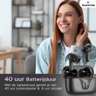 Soundvibe® - Earbuds Pro Zwart- Draadloos Met Noice Cancelling - Bluetooth Oordopjes - Noice Cancelling Hoofdtelefoon - Draadloze Oordopjes - Earbuds USB C - Wireless Earphones - Oortjes Draadloos