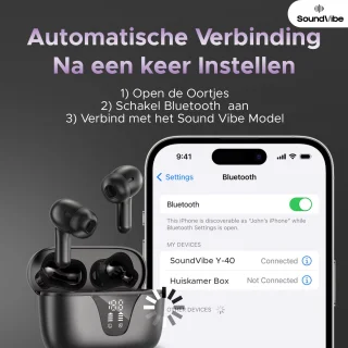 Soundvibe® - Earbuds Pro Zwart- Draadloos Met Noice Cancelling - Bluetooth Oordopjes - Noice Cancelling Hoofdtelefoon - Draadloze Oordopjes - Earbuds USB C - Wireless Earphones - Oortjes Draadloos