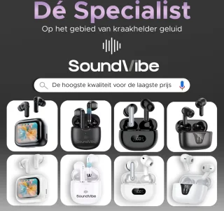 Soundvibe® - Earbuds Pro Zwart- Draadloos Met Noice Cancelling - Bluetooth Oordopjes - Noice Cancelling Hoofdtelefoon - Draadloze Oordopjes - Earbuds USB C - Wireless Earphones - Oortjes Draadloos