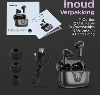 Soundvibe® - Earbuds Pro Zwart- Draadloos Met Noice Cancelling - Bluetooth Oordopjes - Noice Cancelling Hoofdtelefoon - Draadloze Oordopjes - Earbuds USB C - Wireless Earphones - Oortjes Draadloos