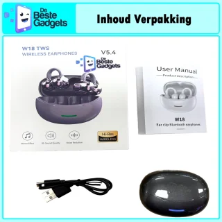 Draadloze oordopjes met Oorclip Zwart - Geschikt voor Apple en Android - Bluetooth 5.4 - Draadloze oortje Bluetooth - Sport Oordopjes - Bluetooth Oordopjes - Draadloze Oordopjes - Oortjes Draadloos - In-Ear Oordopjes - Model W18