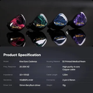 Kiwi Ears Cadenza - In-Ear Monitors - IEM - Dynamische Driver - Audiofiele Oordoppen - Verwisselbare Kabel - Universele Pasvorm - Blauw