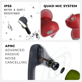 HYPHEN 2 Draadloze oordopjes Bluetooth 5.0 oortjes l Earpods draadloos met 36 uur batterij l Grijs
