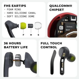HYPHEN 2 Draadloze oordopjes Bluetooth 5.0 oortjes l Earpods draadloos met 36 uur batterij l Grijs