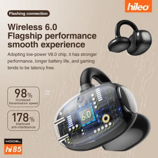 hileo hi85 - Draadloze Oordopjes met Oplaadcase – Zwart - Ear clip Air Conduction - Sport - Open-Ear - Bluetooth V6.0 – Draadloze oortjes – Geschikt voor IOS/Android - HD audio