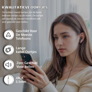 Golden Sound bedrade oordopjes - Oordopjes met draad en microfoon - Jack 3.5mm aansluiting - Zwart