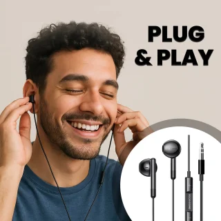 Golden Sound bedrade oordopjes - Oordopjes met draad en microfoon - Jack 3.5mm aansluiting - Zwart