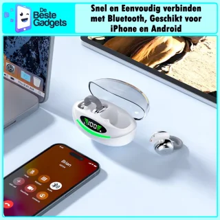 Draadloze oordopjes met Oorclip Wit - Geschikt voor Apple en Android - Bluetooth 5.3 - Draadloze oortje Bluetooth - Sport Oordopjes - Bluetooth Oordopjes - Draadloze Oordopjes - Oortjes Draadloos - In-Ear Oordopjes