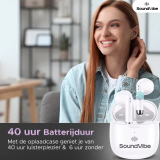 SoundVibe® - Earbuds Draadloos Met Noice Cancelling - Wit - Bluetooth Oordopjes - Noice Cancelling Hoofdtelefoon - Draadloze Oordopjes - Oortjes Draadloos