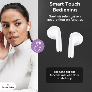 SoundVibe® - Earbuds Draadloos Met Noice Cancelling - Wit - Bluetooth Oordopjes - Noice Cancelling Hoofdtelefoon - Draadloze Oordopjes - Oortjes Draadloos
