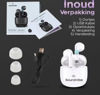 SoundVibe® - Earbuds Draadloos Met Noice Cancelling - Wit - Bluetooth Oordopjes - Noice Cancelling Hoofdtelefoon - Draadloze Oordopjes - Oortjes Draadloos