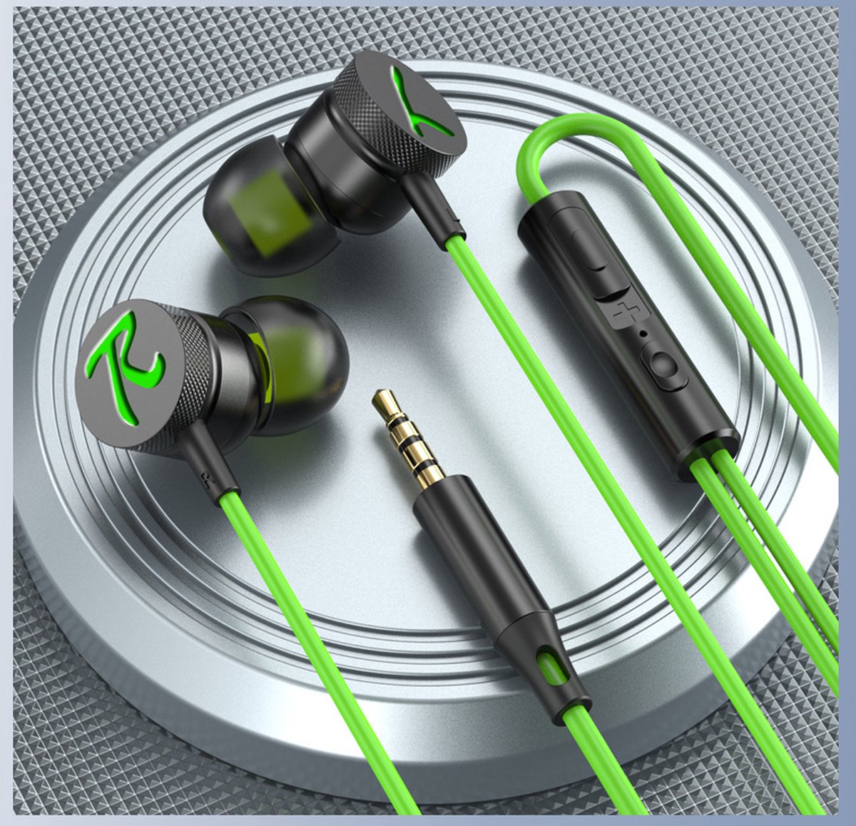2x Bedrade In Ear Oordopjes Groen Met Microfoon 3,5mm Jack