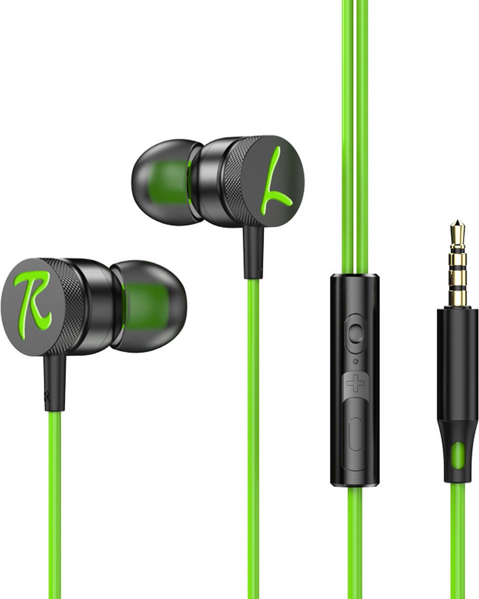 2x Bedrade In Ear Oordopjes Groen Met Microfoon 3,5mm Jack