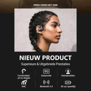 AWEI T93 Sport oordopjes - Open-ear oorclips - Draadloos - Zwart