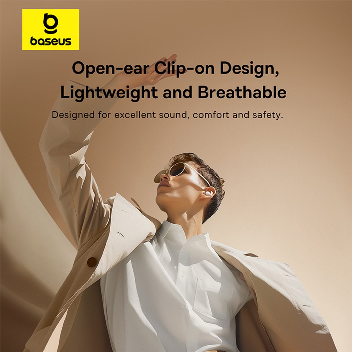 Baseus Bass 15 Clip Draadloze Open-Ear Oordopjes Wit