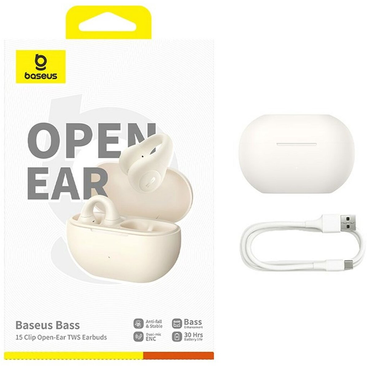 Baseus Bass 15 Clip Draadloze Open-Ear Oordopjes Wit