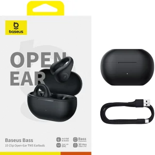 Baseus Bass 15 Clip Open-Ear True Wireless Oordopjes Zwart
