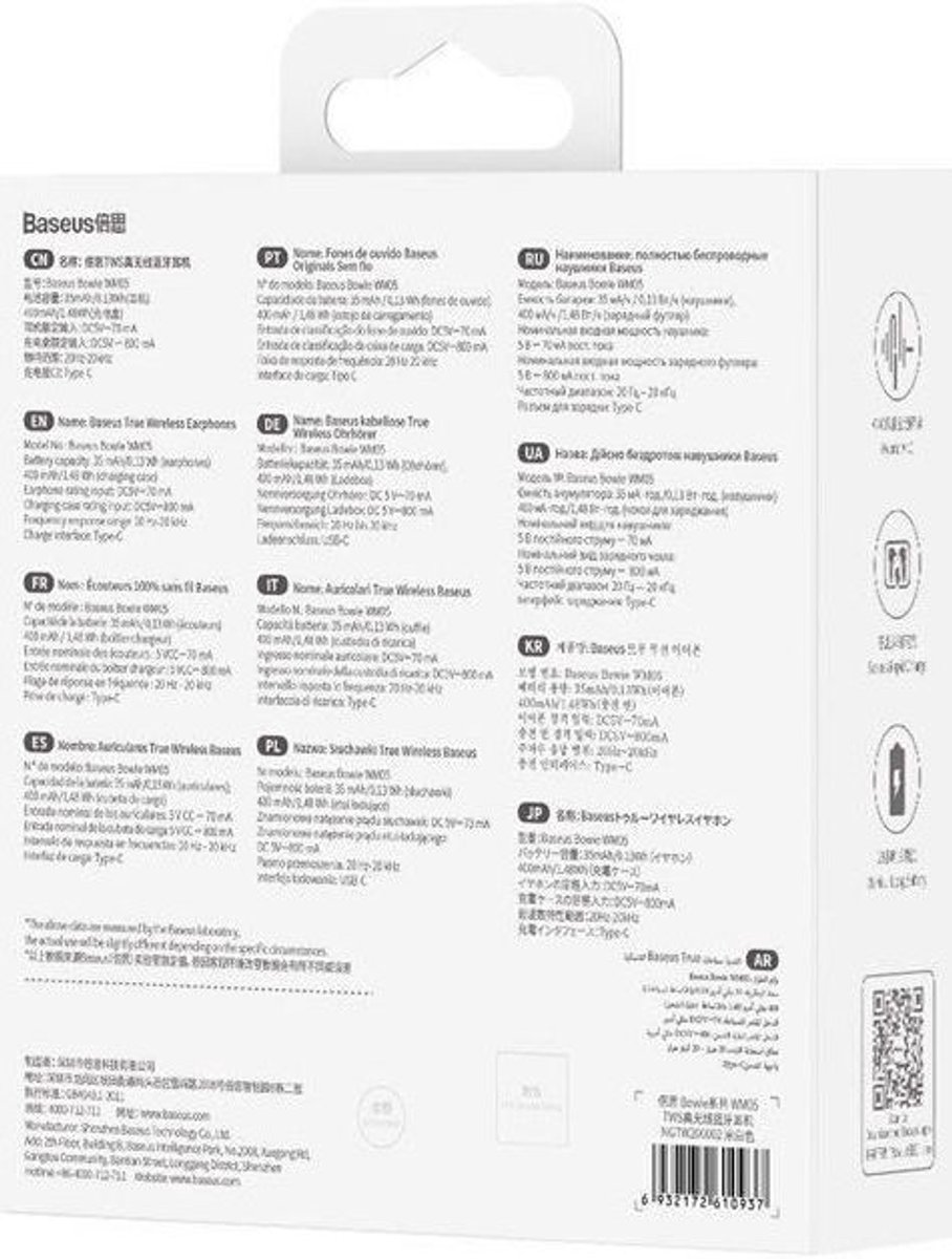 Baseus Bowie Bluetooth 5.2 Draadloze Oordopjes Wit
