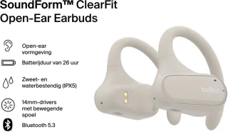 Belkin SoundForm ClearFit Draadloze Open-Ear Oortjes Zand