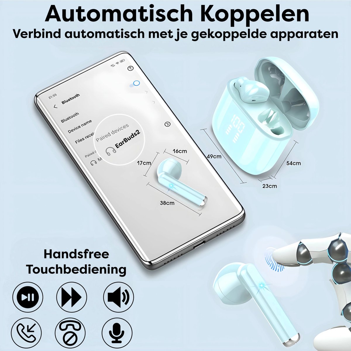 Wat vinden we goed aan de Bluetooth 5.3 Draadloze Oordopjes Blauw