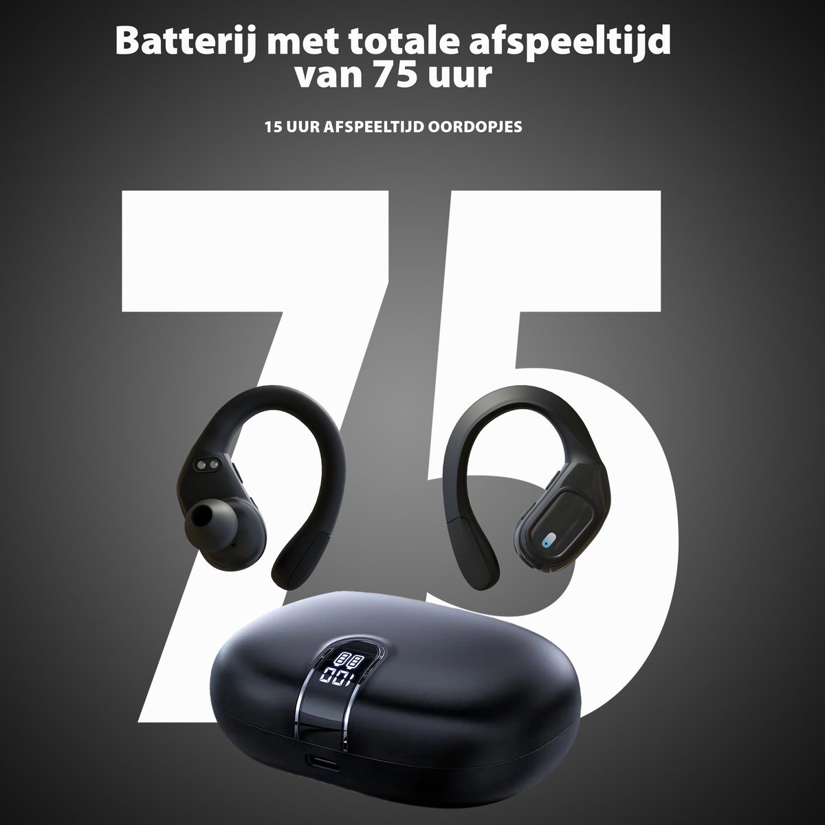 Bluetooth Sport Oordopjes met Oorhaak Zwart