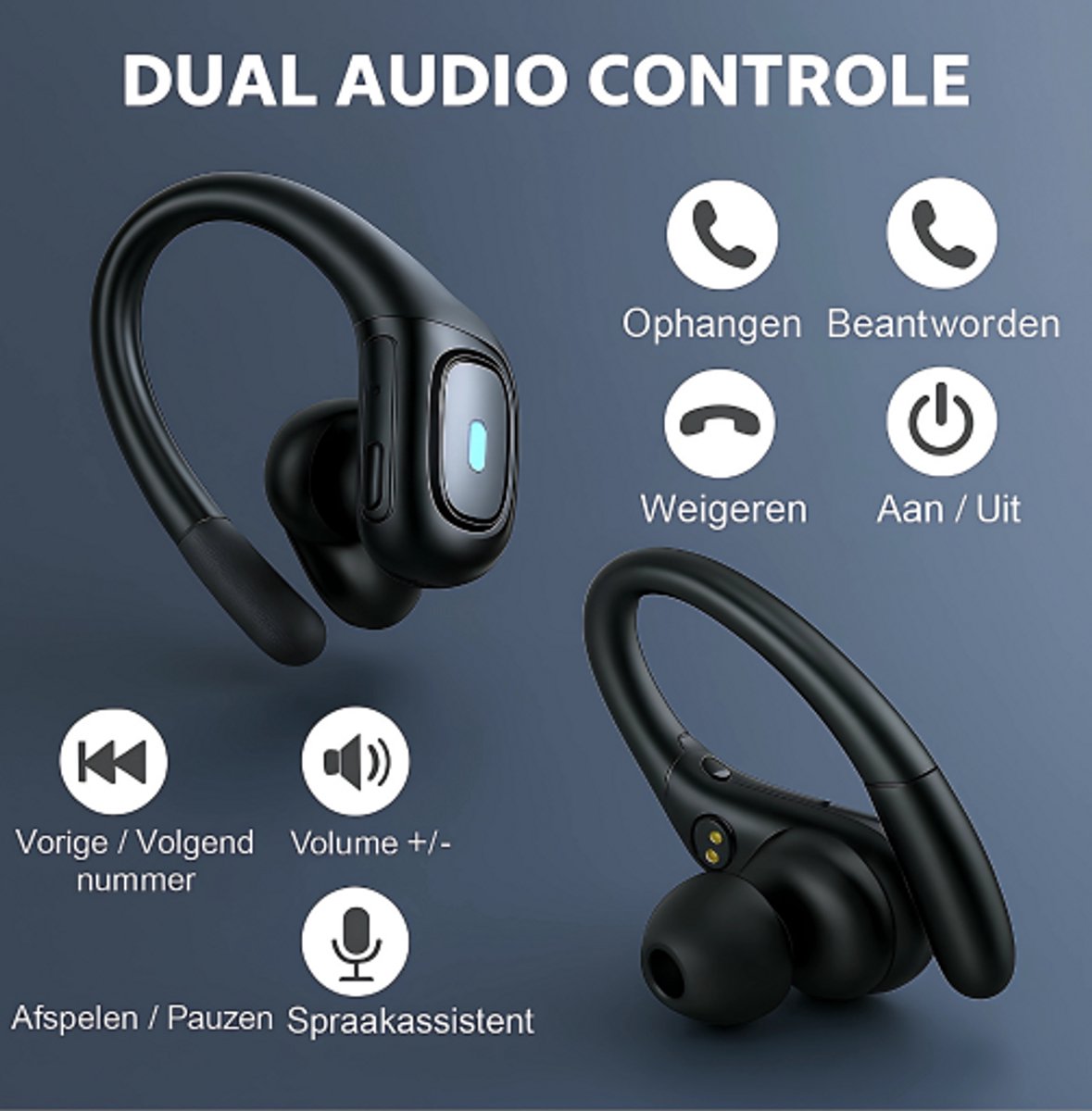 Bluetooth Sport Oordopjes met Oorhaak Zwart