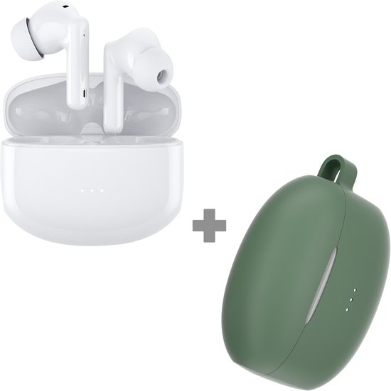 Cazy Bluetooth Draadloze Oordopjes Wit met Siliconen Hoesje Groen