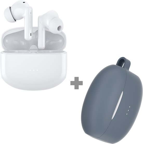 Cazy Draadloze Bluetooth Oordopjes Wit met Siliconen Hoesje Blauw