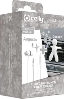Celly Stereo Oordopjes met Autoverfrisser Set Wit