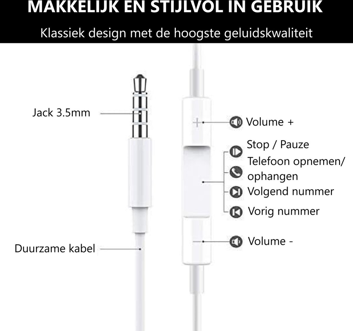 DISEV Oordopjes met Draad 3.5mm Jack Wit