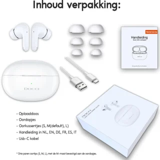 Docci® ANC Draadloze Bluetooth Oordopjes Wit